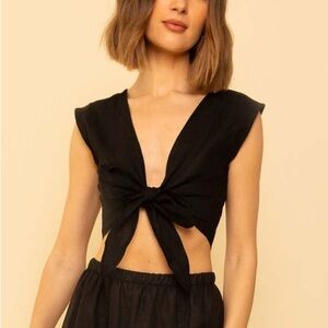 Whimsy + Row Black Linen Valentina Reversible Top Women’s Size Medium